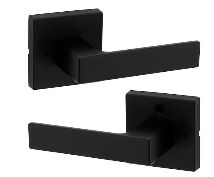Kwikset Singapore Square Matte Black Bed/Bath Door Handle with Microban and Lock