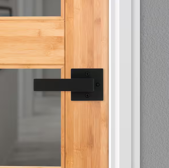 Kwikset Singapore Square Matte Black Bed/Bath Door Handle with Microban and Lock