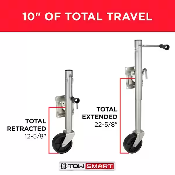 TowSmart 1,000 lbs. Capacity 10 in. Lift Side Wind Swing Down Bolt On Trailer Jack