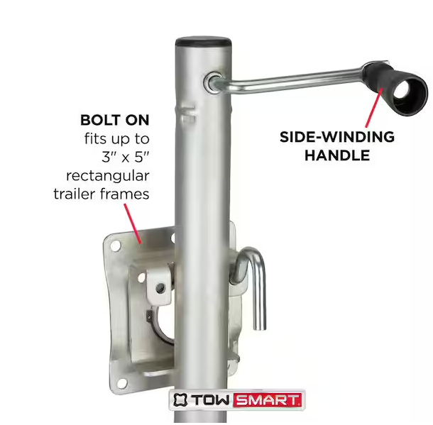 TowSmart 1,000 lbs. Capacity 10 in. Lift Side Wind Swing Down Bolt On Trailer Jack