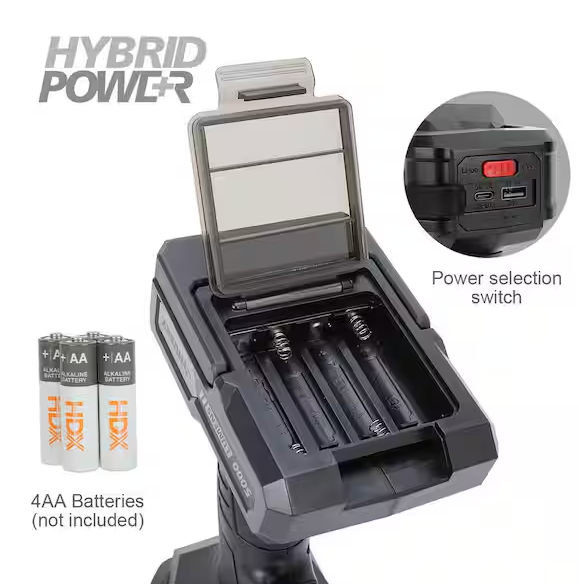 Husky 5000-Lumens Hybrid Power Swivel Rechargeable Spotlight