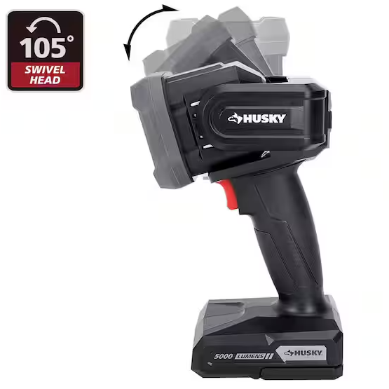 Husky 5000-Lumens Hybrid Power Swivel Rechargeable Spotlight
