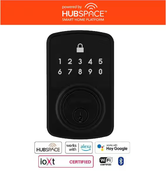 Defiant Square Compact Matte Black Electronic Single Cylinder Deadbolt Wi-Fi Enabled Powered by Hubspace