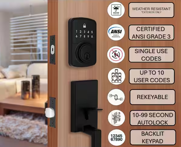 Defiant Square Compact Matte Black Electronic Single Cylinder Deadbolt Wi-Fi Enabled Powered by Hubspace