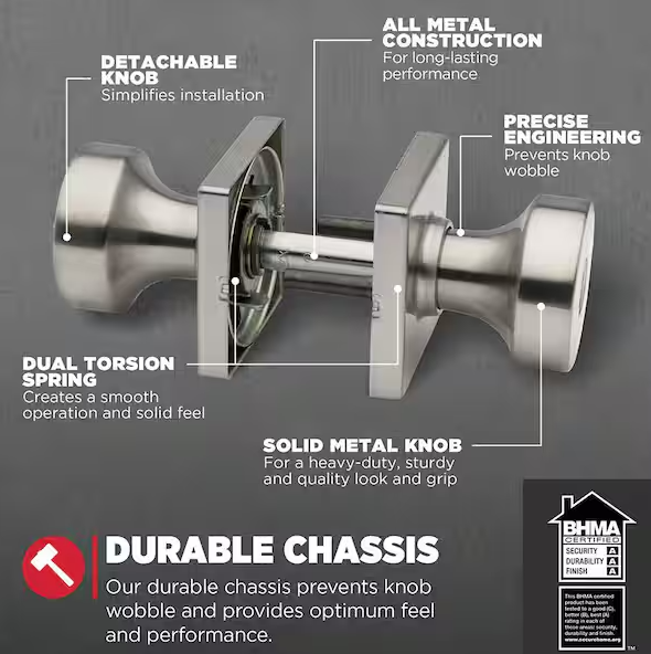 Kwikset Pismo Satin Nickel Keyed Entry Square Door Knob featuring SmartKey Technology