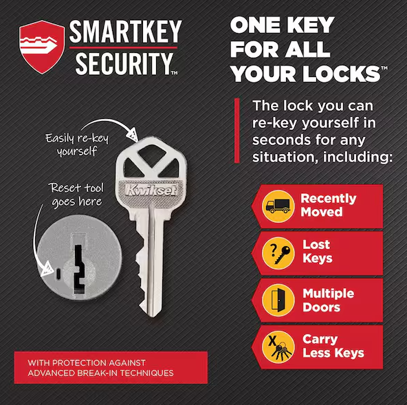 Kwikset Pismo Satin Nickel Keyed Entry Square Door Knob featuring SmartKey Technology