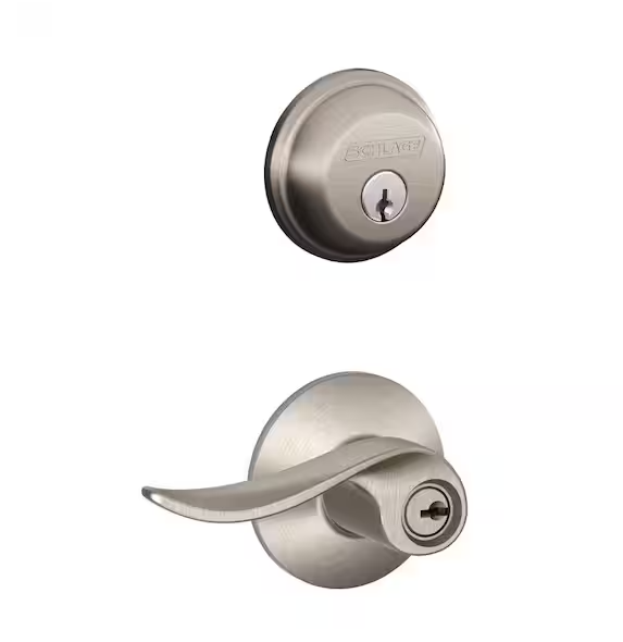 Schlage Sacramento Satin Nickel Single Cylinder Deadbolt and Keyed Entry Door Handle Combo Pack