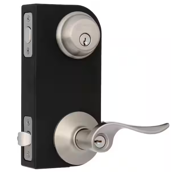 Schlage Sacramento Satin Nickel Single Cylinder Deadbolt and Keyed Entry Door Handle Combo Pack