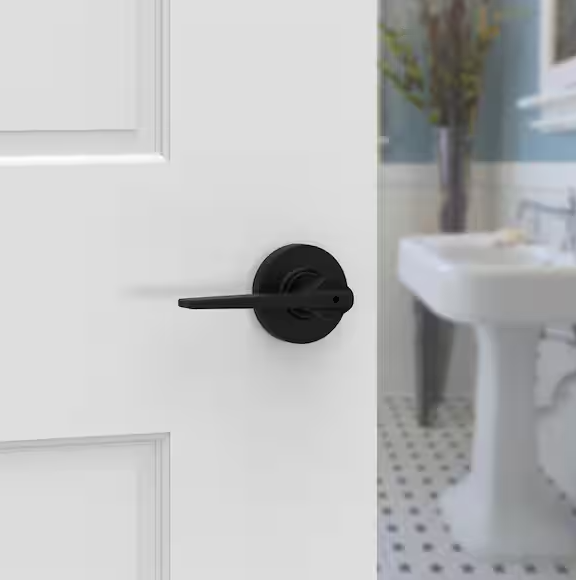 Kwikset Hollis Round Rose Matte Black Privacy Bed/Bath Door Handle