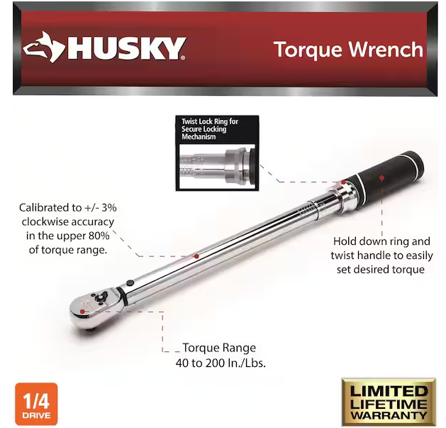 Husky 40 in./lbs. to 200 in./lbs. 1/4 in. Drive Torque Wrench