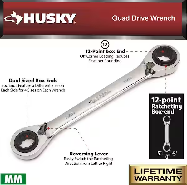 Husky Metric Quad Drive Ratcheting Wrench Set (2-Piece)
