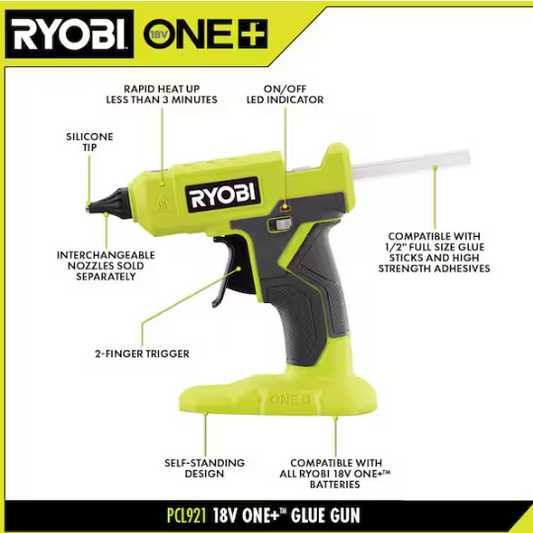 RYOBI ONE+ 18V Cordless Glue Gun (Tool Only) with (3) General Purpose Glue Sticks