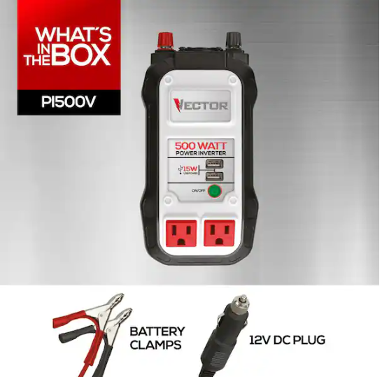 VECTOR 500 Watt Power Inverter, Dual Power Inverter, Two USB Charging Ports