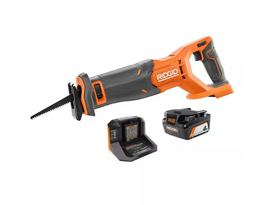 RIDGID 18V Cordless Reciprocating Saw Kit with 4.0 Ah Battery and Charger