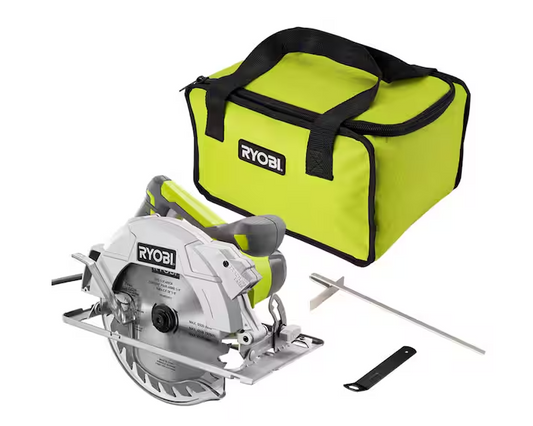 RYOBI 15 Amp Corded 7-1/4 in. Circular Saw with EXACTLINE Laser Alignment System, 24T Carbide Tipped Blade, Edge Guide and Bag