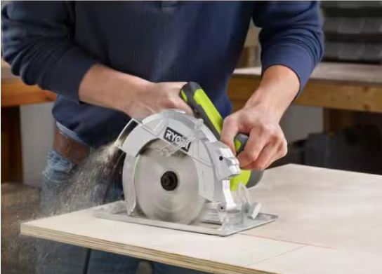 RYOBI 15 Amp Corded 7-1/4 in. Circular Saw with EXACTLINE Laser Alignment System, 24T Carbide Tipped Blade, Edge Guide and Bag