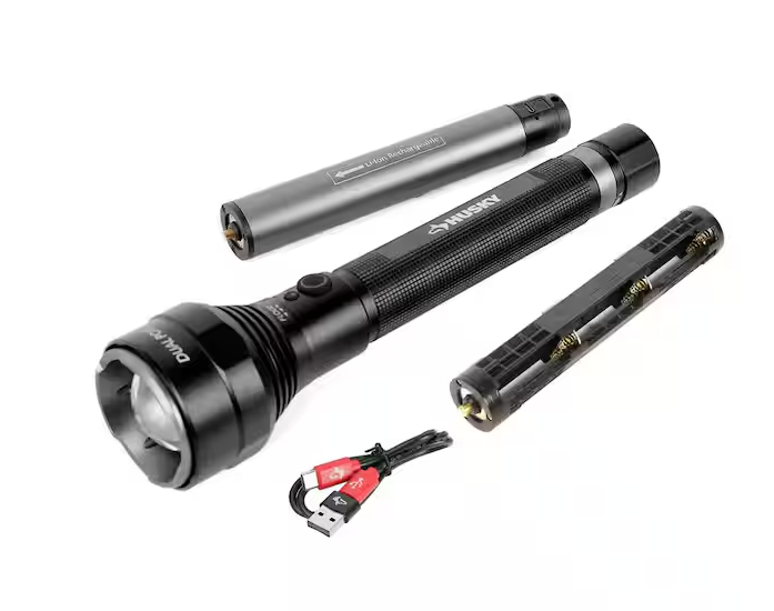 Husky 10000 Lumens Dual Power Focusing Aluminum Rechargeable Flashlight