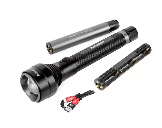 Husky 10000 Lumens Dual Power Focusing Aluminum Rechargeable Flashlight