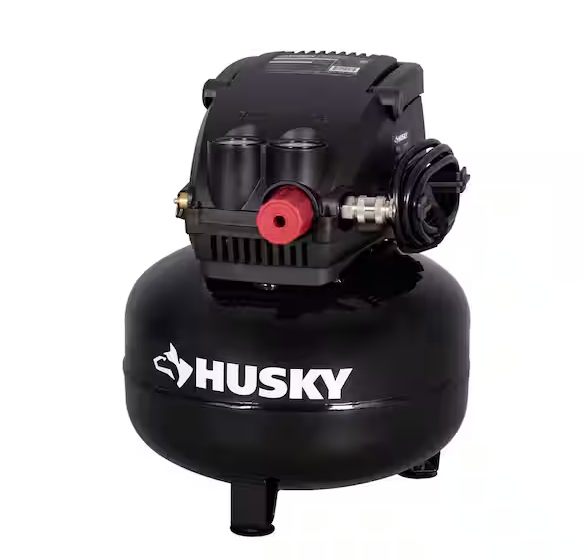 Husky 3 Gal. 120 PSI Portable Electric Oil-Free Light Duty Pancake Air Compressor with Fold Down Handle and 1-Quick Coupler