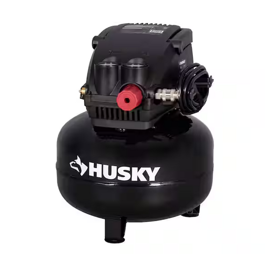 Husky 3 Gal. 120 PSI Portable Electric Oil-Free Light Duty Pancake Air Compressor with Fold Down Handle and 1-Quick Coupler