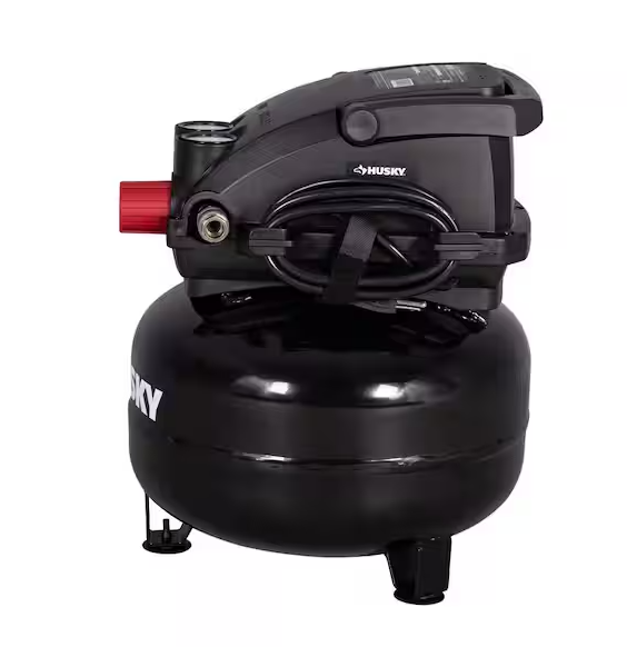 Husky 3 Gal. 120 PSI Portable Electric Oil-Free Light Duty Pancake Air Compressor with Fold Down Handle and 1-Quick Coupler