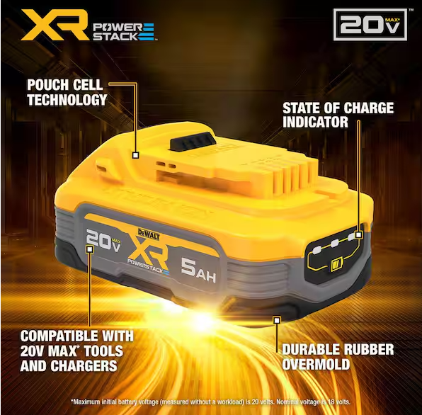 DEWALT 20V MAX XR POWERSTACK Lithium-Ion 5.0Ah Battery