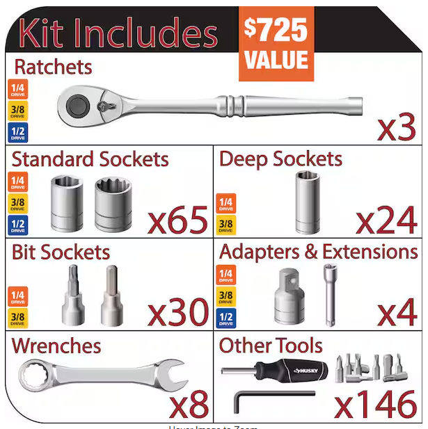 Husky 280-Piece SAE/Metric Mechanics Tool Set with Tool Box