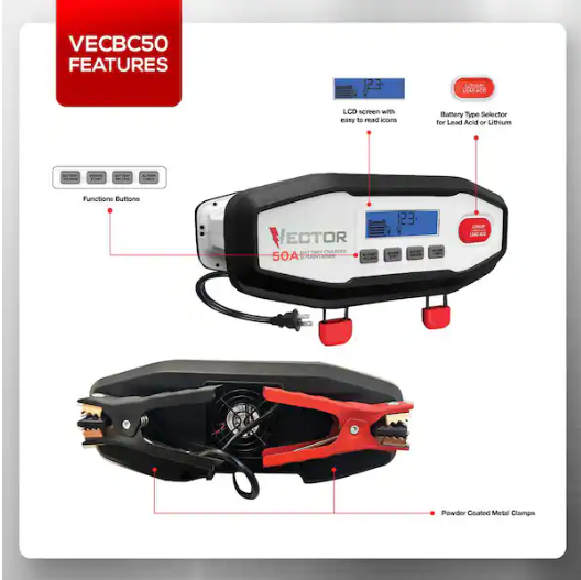 VECTOR 50-Amp Car Battery Charger/ Car Battery Maintainer