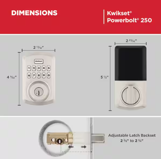 Kwikset Powerbolt 250 10-Button Keypad Satin Nickel Transitional Electronic Deadbolt Door Lock