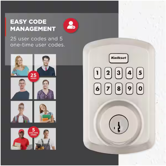 Kwikset Powerbolt 250 10-Button Keypad Satin Nickel Transitional Electronic Deadbolt Door Lock