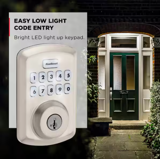 Kwikset Powerbolt 250 10-Button Keypad Satin Nickel Transitional Electronic Deadbolt Door Lock