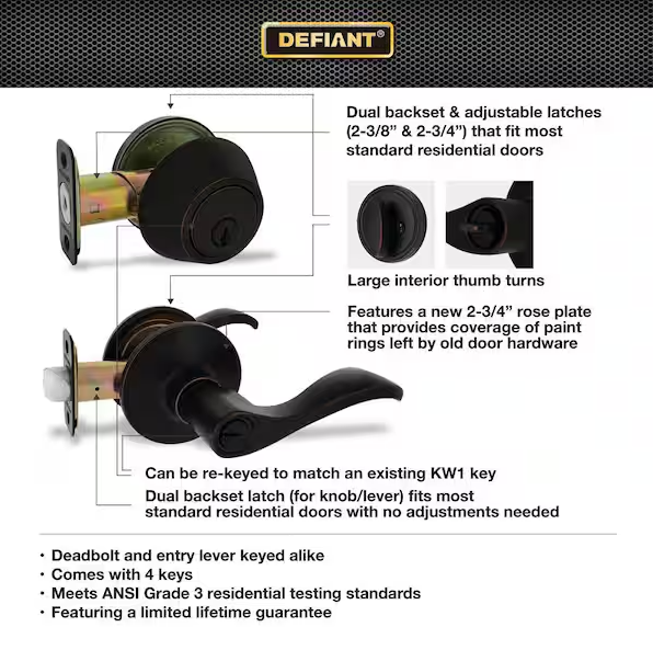 Defiant Naples Aged Bronze Combo Pack with Single Cylinder Deadbolt