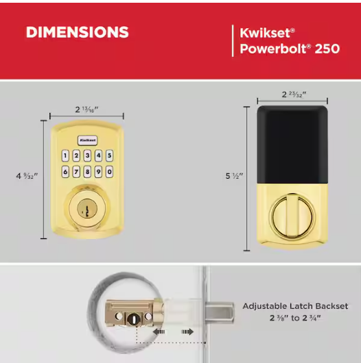 Kwikset Powerbolt 250 10-Button Keypad Lifetime Polished Brass Transitional Electronic Deadbolt Door Lock