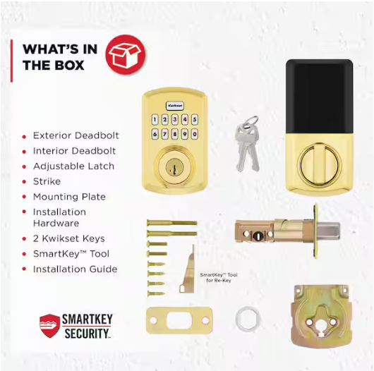 Kwikset Powerbolt 250 10-Button Keypad Lifetime Polished Brass Transitional Electronic Deadbolt Door Lock