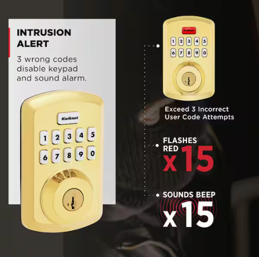 Kwikset Powerbolt 250 10-Button Keypad Lifetime Polished Brass Transitional Electronic Deadbolt Door Lock