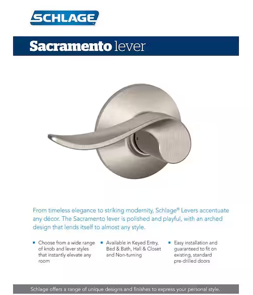 Schlage Sacramento Satin Nickel Keyed Entry Door Handle