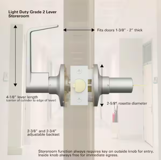 Universal Hardware Light Duty Commercial Storeroom Lever, ADA, UL 3-Hour Fire, ANSI Grade 2, Satin Chrome Finish