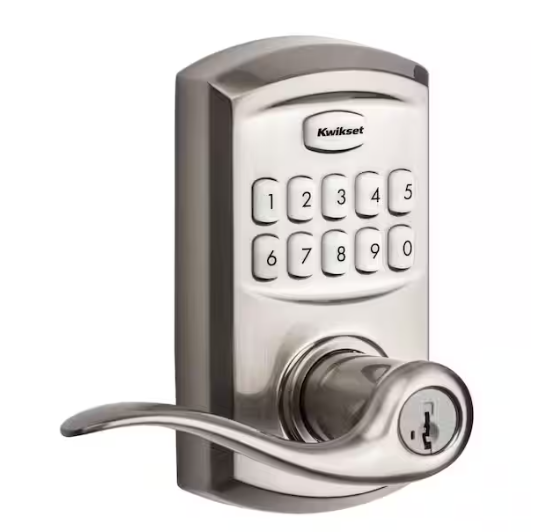 Kwikset SmartCode 917 Satin Nickel Keypad Electronic Single-Cylinder Tustin Door Handle Featuring SmartKey Security