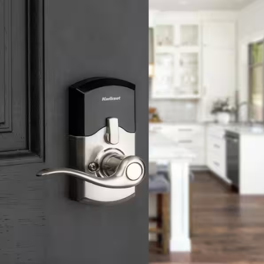 Kwikset SmartCode 917 Satin Nickel Keypad Electronic Single-Cylinder Tustin Door Handle Featuring SmartKey Security