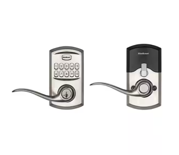 Kwikset SmartCode 917 Satin Nickel Keypad Electronic Single-Cylinder Tustin Door Handle Featuring SmartKey Security
