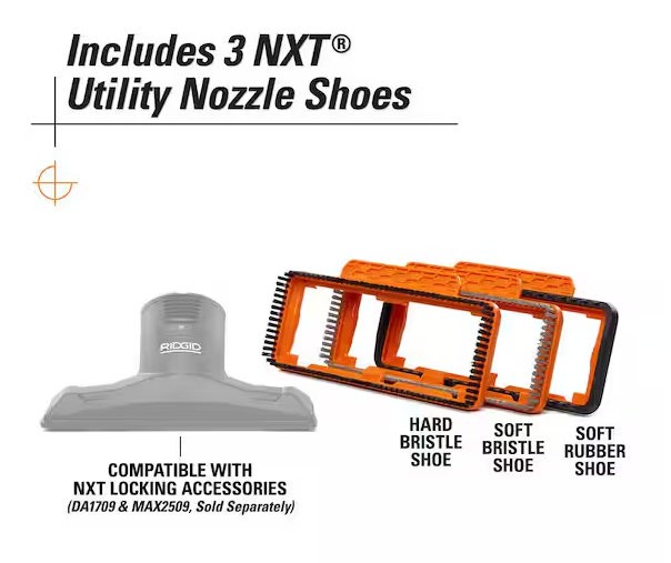 RIDGID NXT Utility Nozzle Shoe Kit with Hard, Soft, Rubber Bristle Attachments for RIDGID NXT Utility Nozzle DA1709 and MAX2509