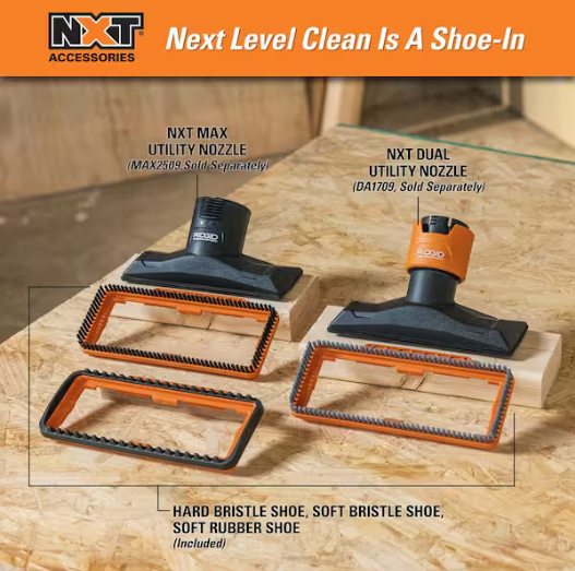 RIDGID NXT Utility Nozzle Shoe Kit with Hard, Soft, Rubber Bristle Attachments for RIDGID NXT Utility Nozzle DA1709 and MAX2509