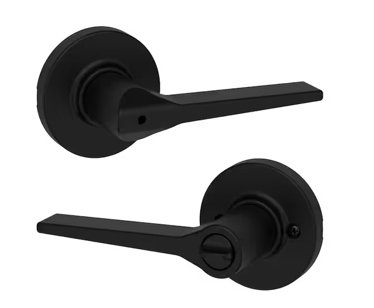 Kwikset Hollis Round Rose Matte Black Privacy Bed/Bath Door Handle