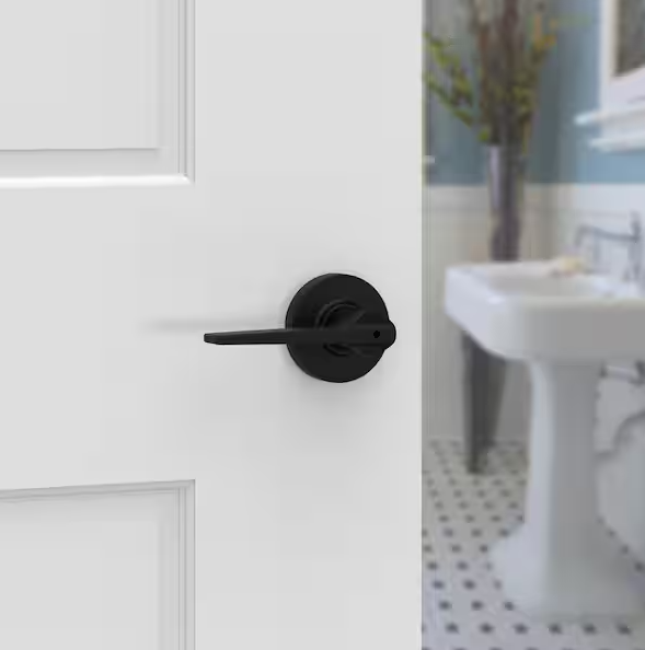 Kwikset Hollis Round Rose Matte Black Privacy Bed/Bath Door Handle