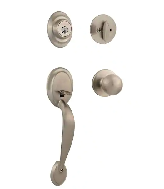 Kwikset Dakota Satin Nickel Single Cylinder Door Handleset with Polo Door Knob Featuring SmartKey Security