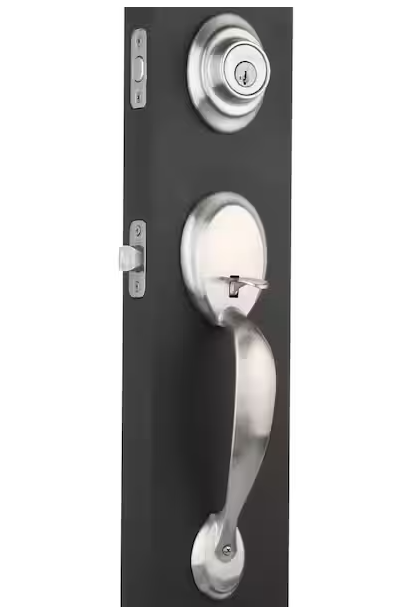 Kwikset Dakota Satin Nickel Single Cylinder Door Handleset with Polo Door Knob Featuring SmartKey Security
