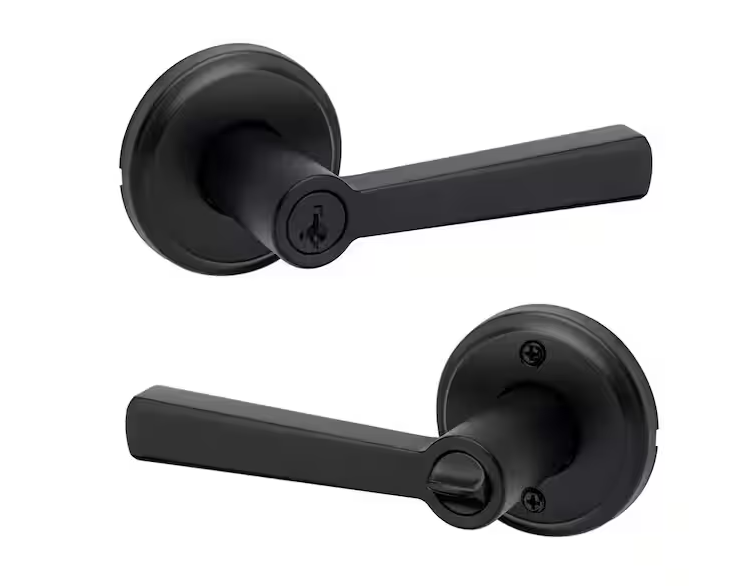 Kwikset Trafford Matte Black Reversible Round Straight Keyed Entry Door Handle featuring SmartKey Technology