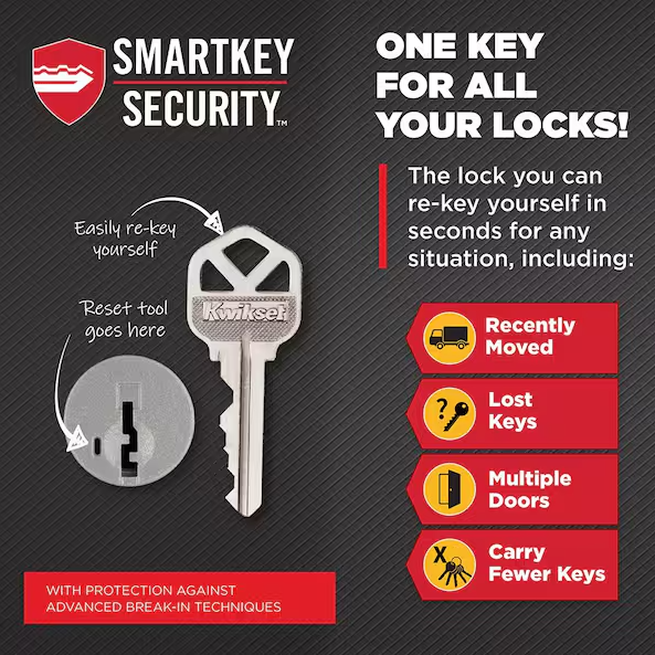 Kwikset Trafford Matte Black Reversible Round Straight Keyed Entry Door Handle featuring SmartKey Technology