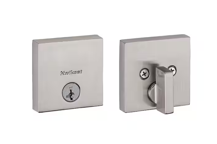 Kwikset Downtown Low Profile Satin Nickel Square Single Cylinder Contemporary Deadbolt featuring SmartKey Security