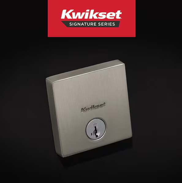 Kwikset Downtown Low Profile Satin Nickel Square Single Cylinder Contemporary Deadbolt featuring SmartKey Security